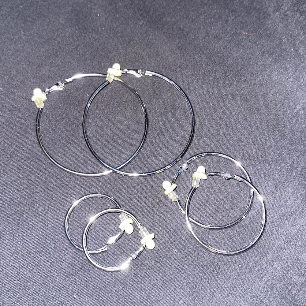 Silver Hoop Earring 3 pc Set with Clip on Converter